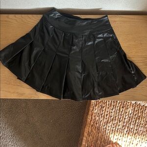 Aerie Black Faux Leather Skater Skirt NWT